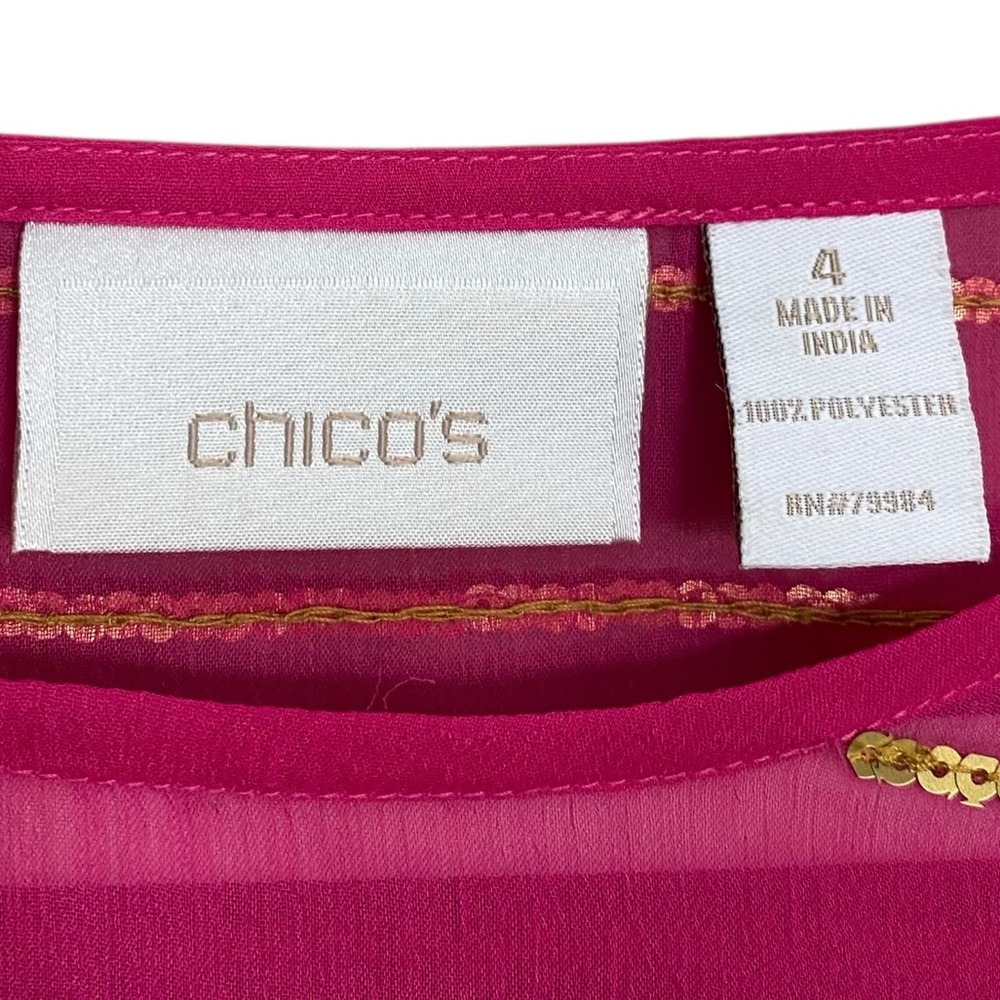 PLUS Chico’s Pink & Gold Semi Sheer Sequin Stripes Medallion Blouse Size 20 - Picture 3 of 8